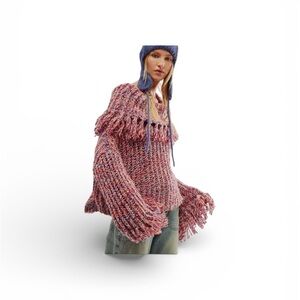 Free People FP One Kinsley Fringe Cowl-neck Sweater Sz-Xsmall